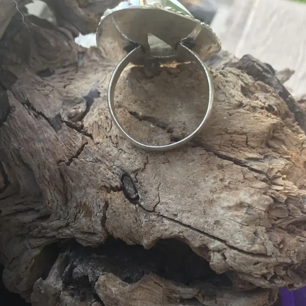 Handcrafted Rutilated Quartz Bohemian Statement Ring Size 8